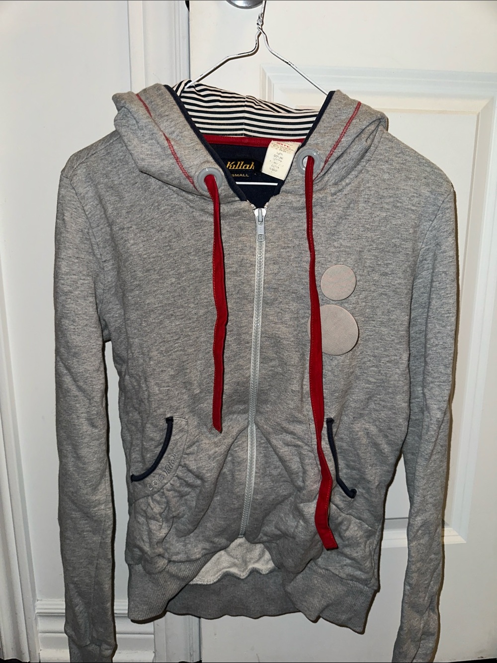 Lightweight Gray Hooded Zip Jacket with Red Drawcords by Killah Miss sixty